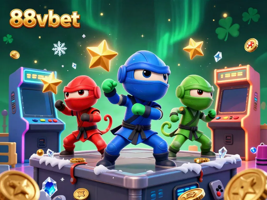 Experience the thrills of 88vbet with vibrant 3D chameleons and casino game elements in action.