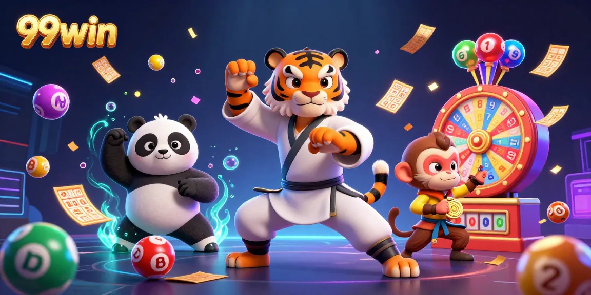 Engage with 99win thrilling lottery action in a vibrant 3D scene filled with colorful dynamics.