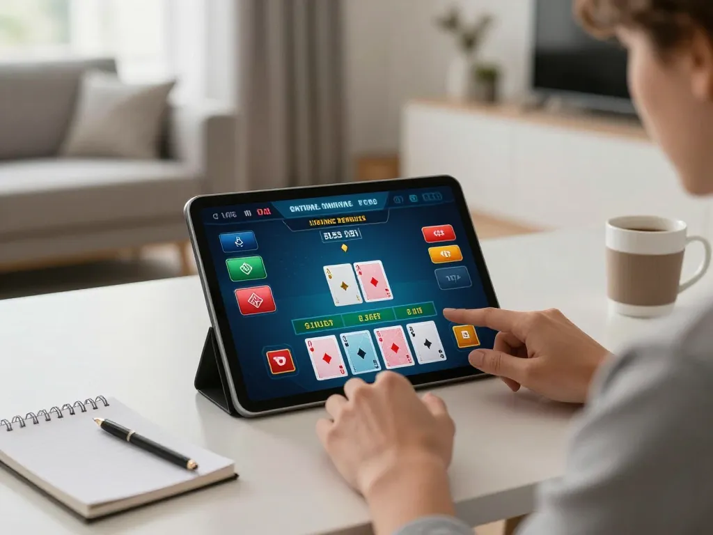 Player engaged in a thrilling uu88 online blackjack game, showcasing strategy and excitement in a cozy home setting.