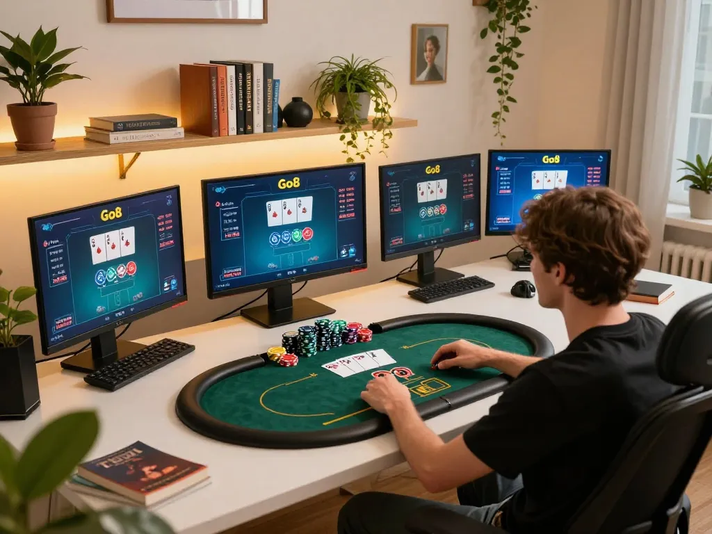 Engaging in online poker at Go8, showcasing vibrant gaming interface and strategy.