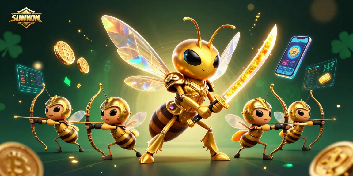 SUNWIN offers thrilling gameplay with a giant golden hornet and bee archers, surrounded by crypto elements.