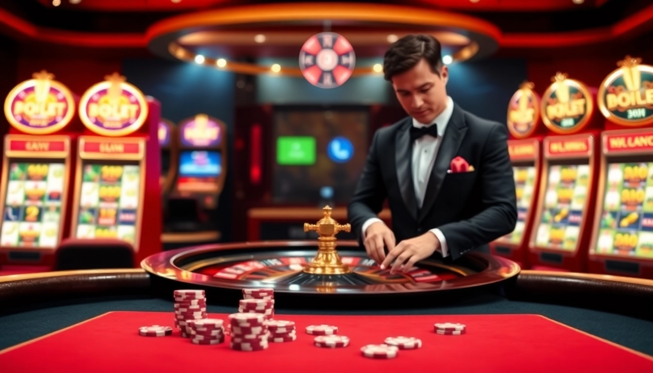 Engaging scene at trang chủ tk88 with poker chips and roulette, showcasing online casino excitement.