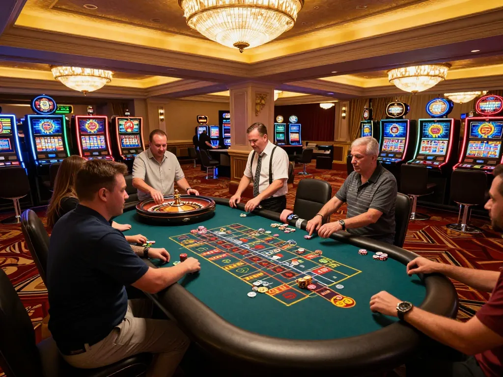 Experience the excitement at 789WIN with players engaging in a roulette game, vibrant casino atmosphere.