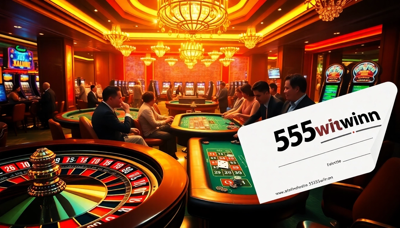 Exciting gaming experience at 555win with vibrant casino elements and players engaged in action.