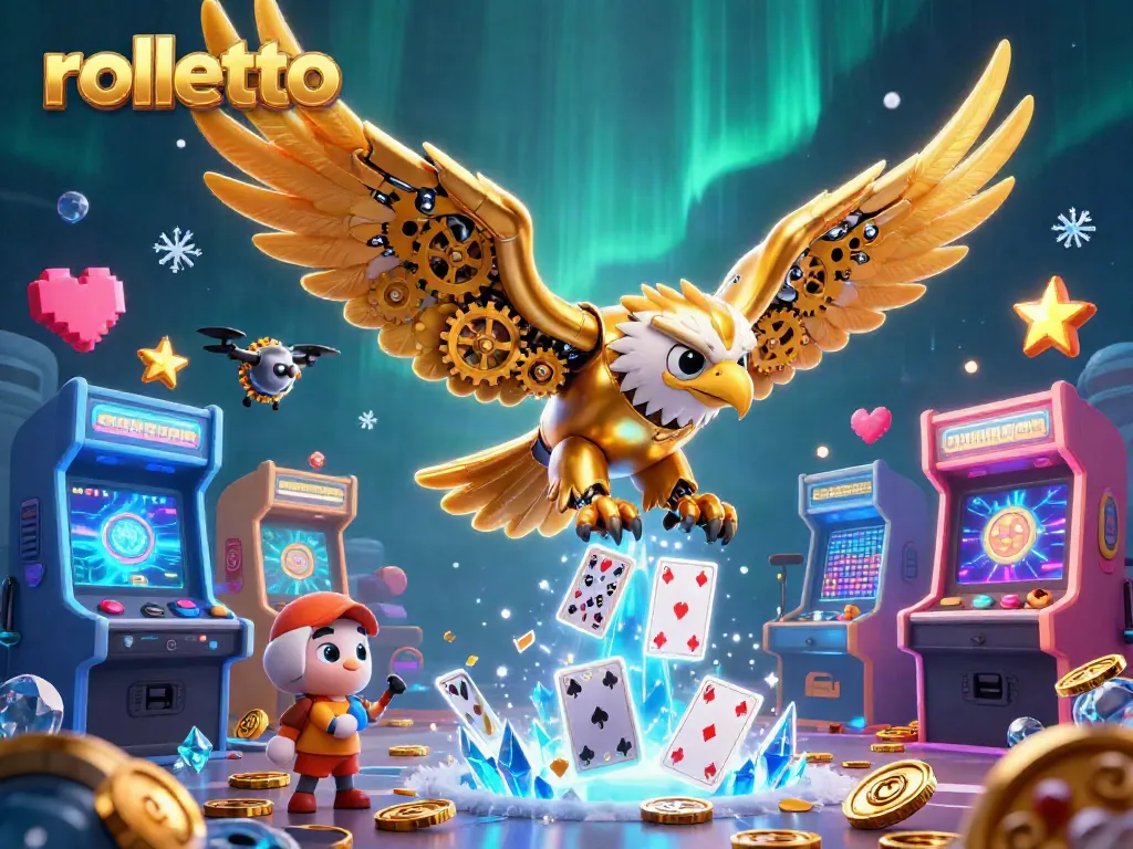 Experience thrilling Rolletto gameplay with a 3D golden eagle soaring through vibrant casino elements.
