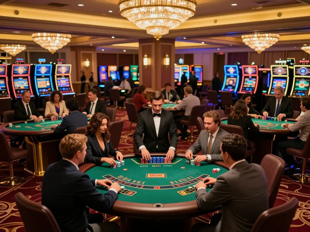 Engaging players at OKFUN blackjack tables, showcasing vibrant casino atmosphere and strategic gameplay.