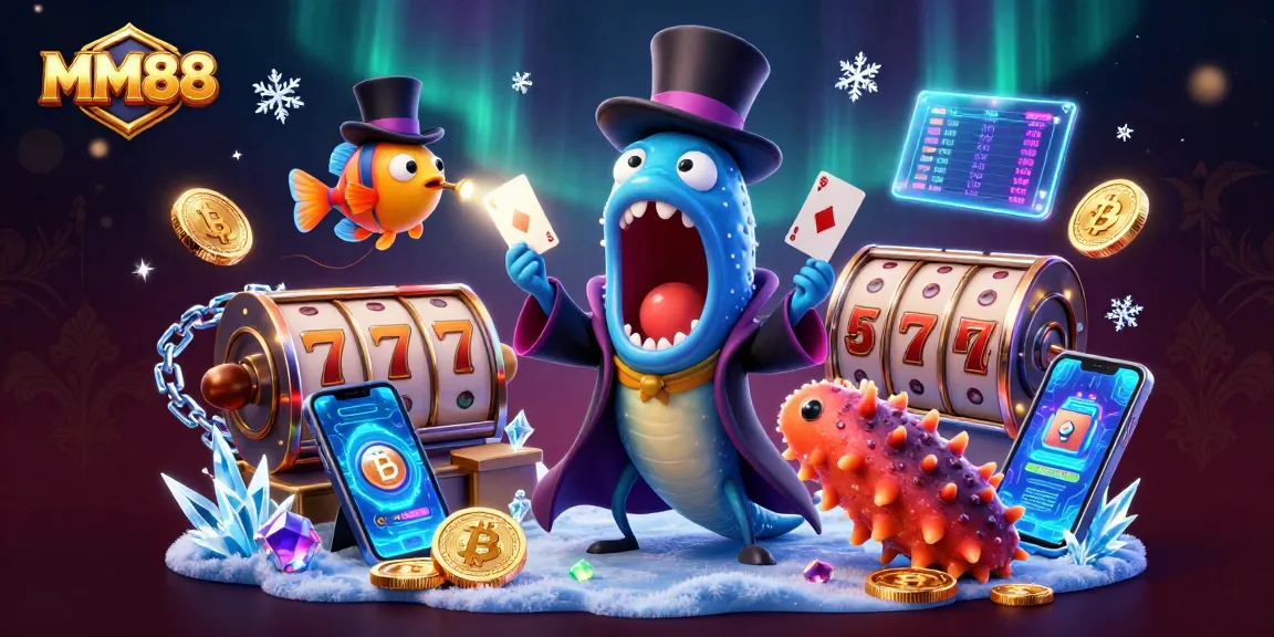 Experience the thrills of MM88 with a vibrant underwater casino scene featuring unique characters.