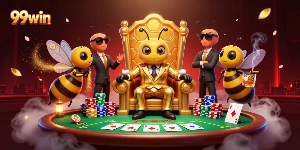 Join the excitement at 99win with vibrant casino activities at a dynamic cartoon scene.