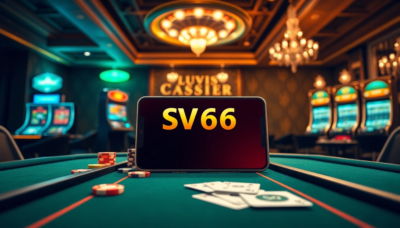 Players engaged at SV66 online casino with vibrant poker table and thrilling gambling action.