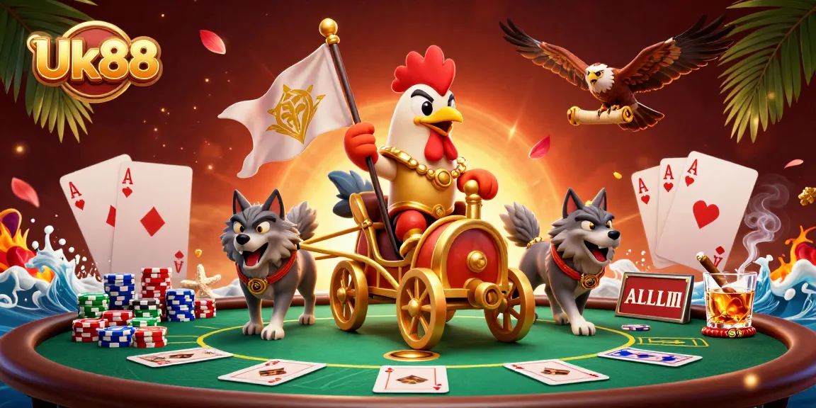 Experience thrilling poker action with Uk88 amidst a vibrant 3D gaming landscape.