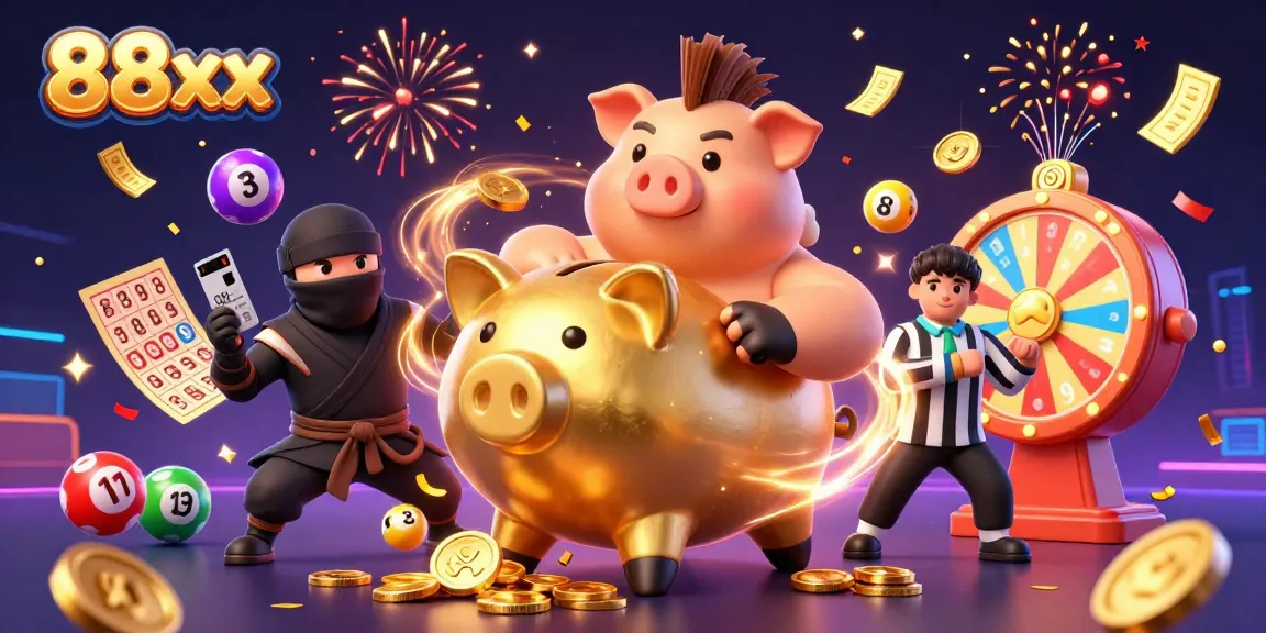 Engage with 88xx's vibrant casino atmosphere as a piggy bank sumo wrestler and ninja come alive!