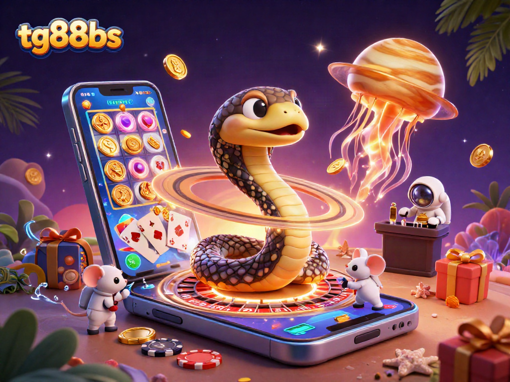 Experience thrilling bets with tg88bs in a vibrant cosmic casino scene filled with games and excitement.