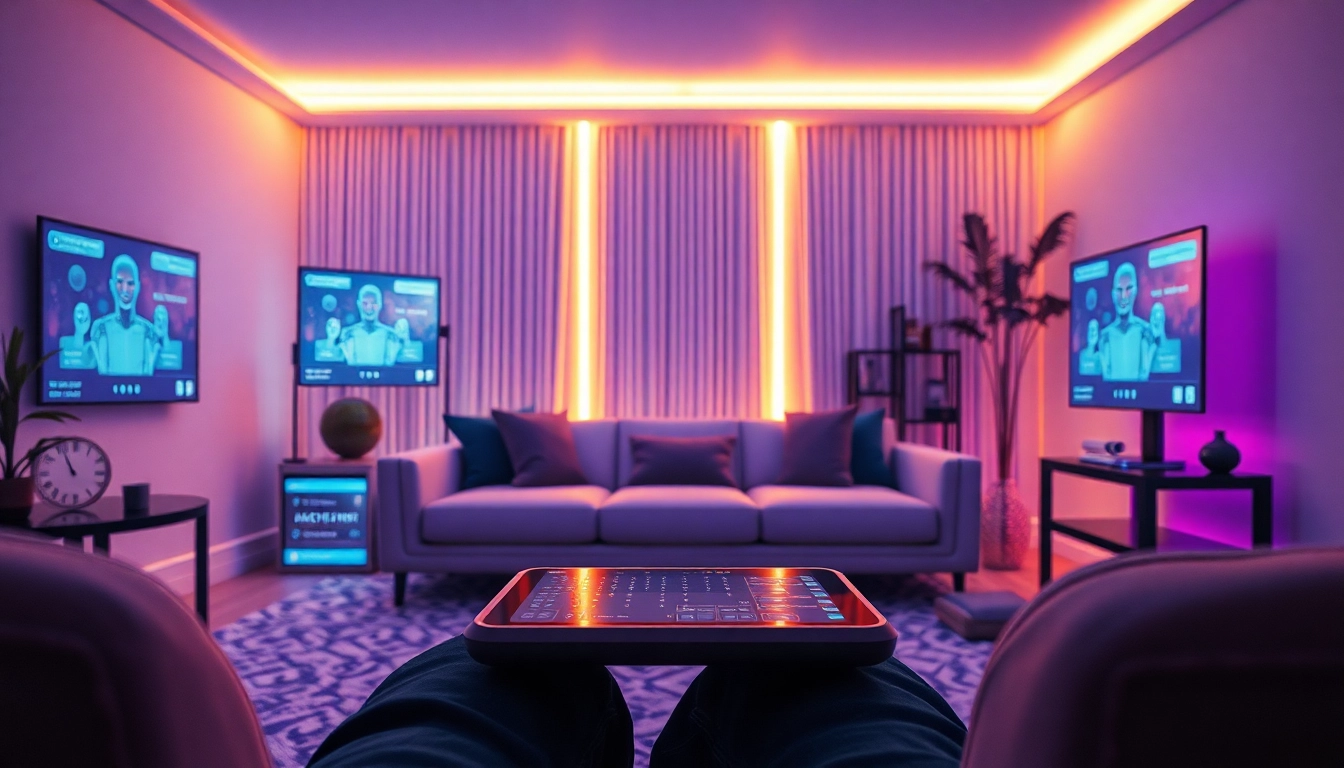 Engaging interface for AI sex chat in a cozy room, showcasing user interaction.