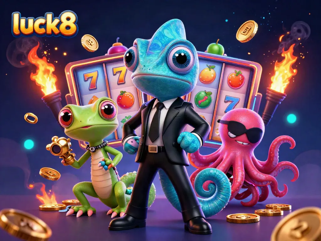 Experience thrilling slots with luck8 featuring vibrant characters and dynamic casino elements.