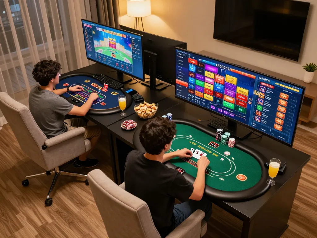 Player actively engaging with KK55 casino games on a modern gaming setup in a cozy home.