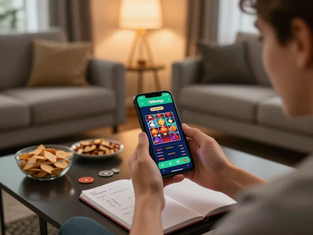 Engaging mobile gaming moment on 789betgo app in a cozy living room setting