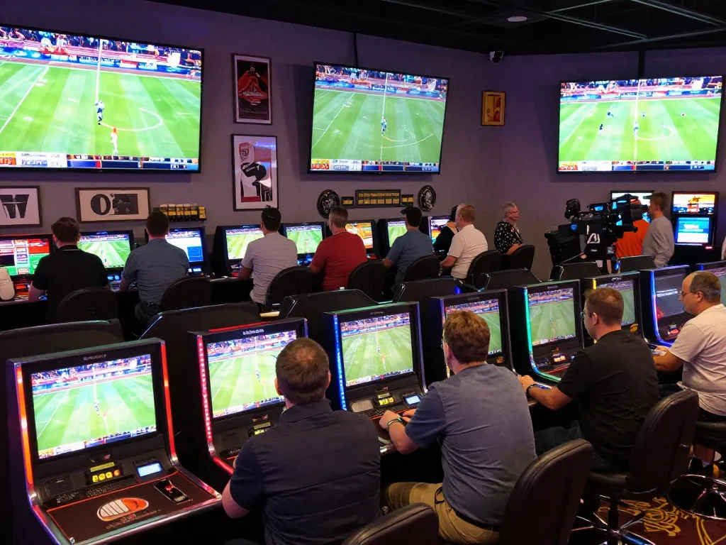 WIN33 bettors engaging in exciting sports betting action at a vibrant casino.