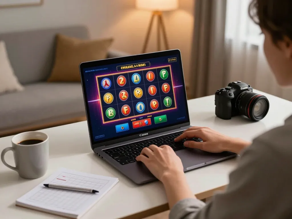 Playing exciting online casino games at home using lv88f with vibrant slot machine interface.