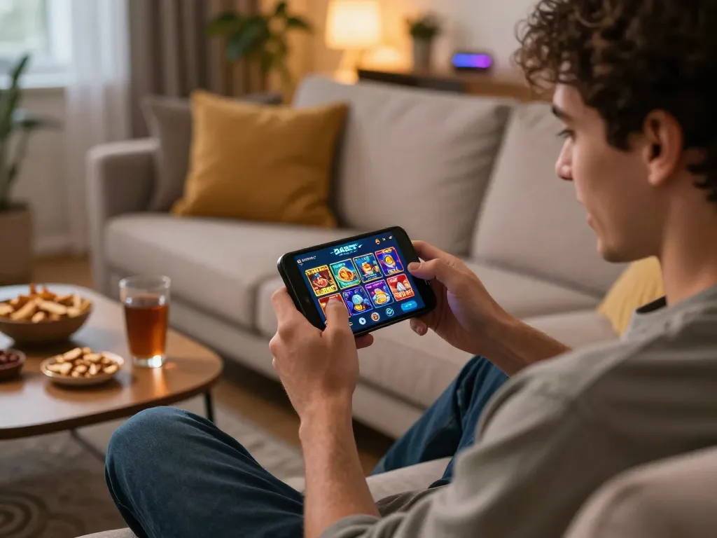 DABET mobile user enjoying casino games on a smartphone with engaging atmosphere