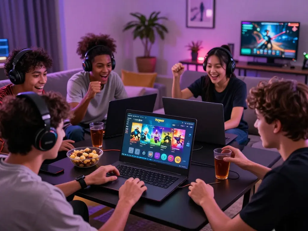 Cổng game Topbet showcased in a lively online gaming scene with friends enjoying multiplayer action.