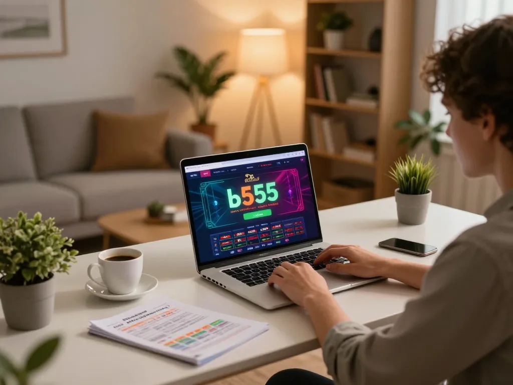Engaging in online bl5555 casino on a laptop with betting strategy notes at home.