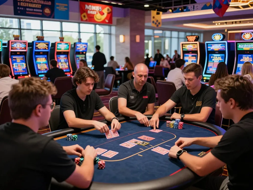 Exciting game night at MM88 casino with players enjoying a vibrant poker table atmosphere.