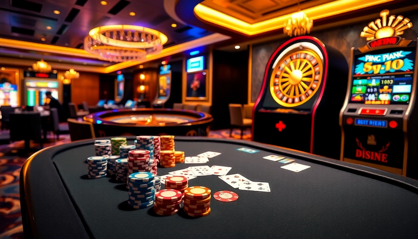 Experience the excitement of Trang Chủ OK8386 with vibrant casino tables, chips, and engaging games.