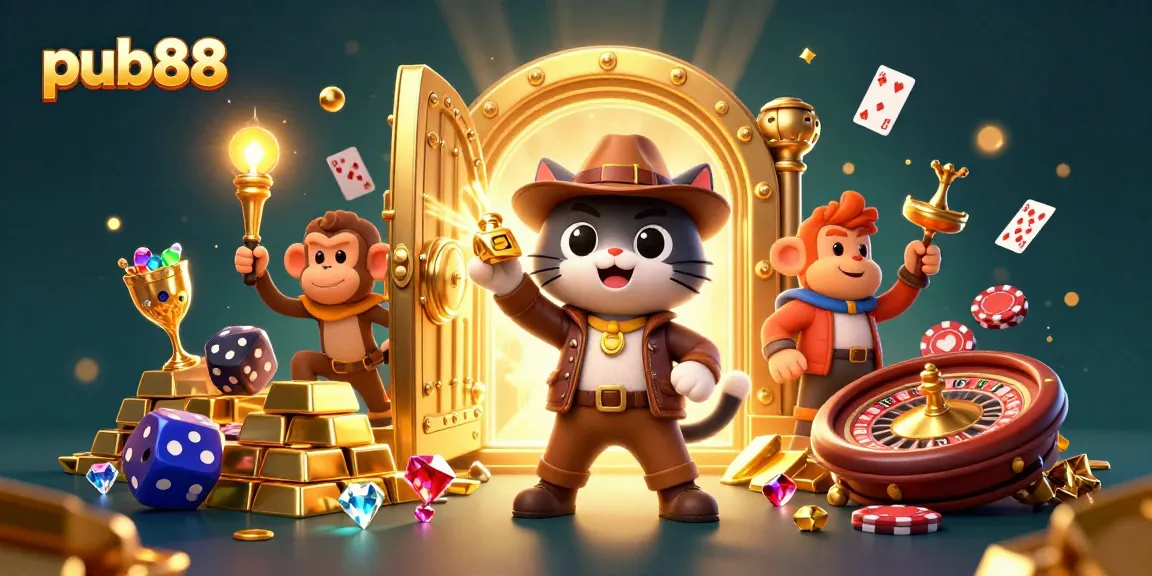 Engage in thrilling adventures with pub88, as the explorer cat unveils golden casino treasures.