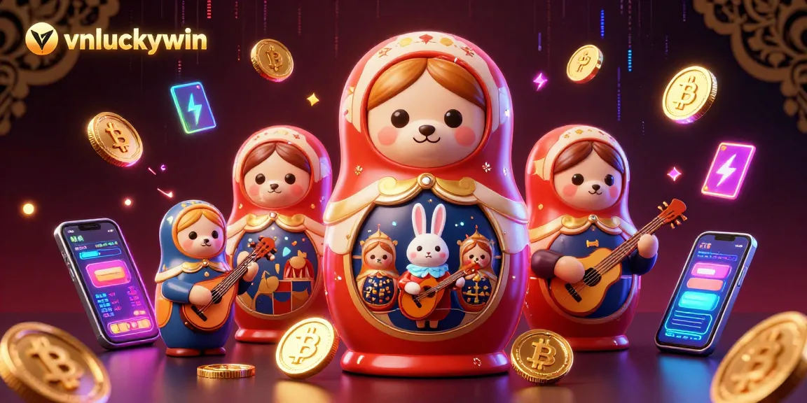 Experience exciting gaming with vnluckywin featuring a vibrant 3D casino scene filled with colorful characters and crypto coins.