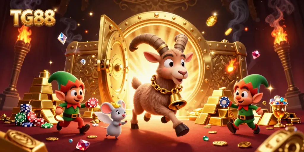 TG88 offers an exhilarating experience with Krampus and elf gremlins amidst a vibrant casino scene.