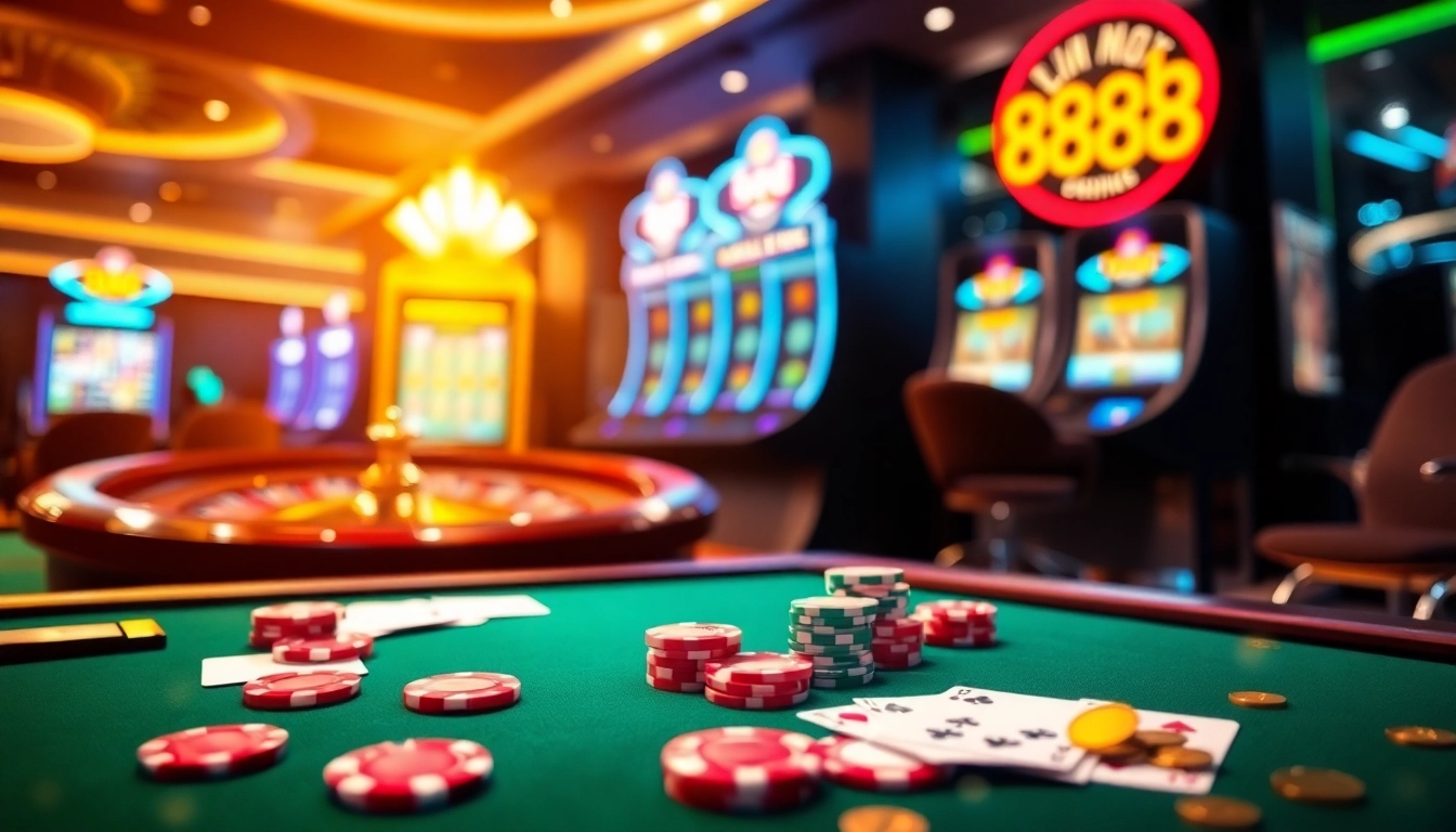 Experience thrilling gameplay at 888b casino with poker chips and colorful slot machines.