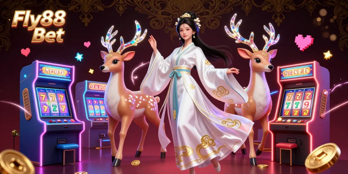 Experience the thrill of Fly88 Bet with vibrant casino elements and enchanting characters in a dynamic 3D illustration.