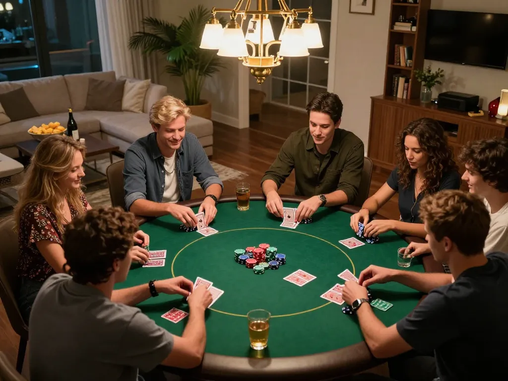 Players enjoying a friendly poker game at home, showcasing nk881's strategic gaming atmosphere.