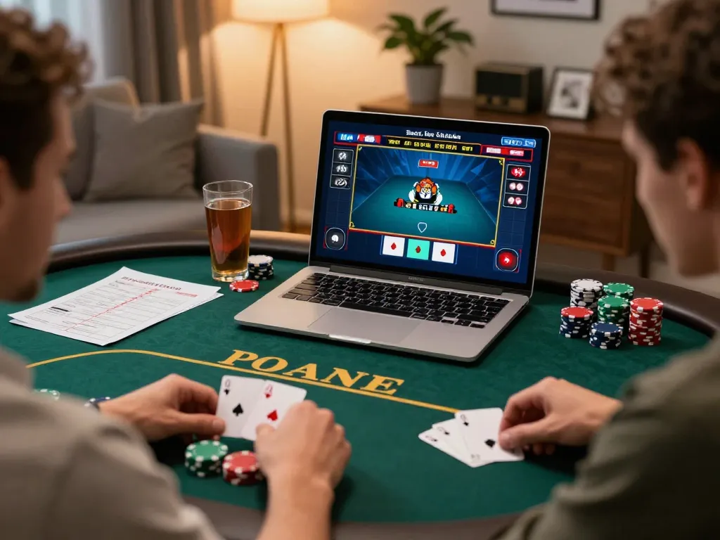 88Club player engaging in live online poker from a cozy home setup, showcasing strategy and excitement.