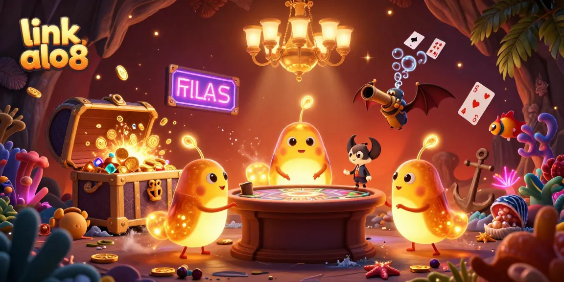 Experience the excitement with link alo8 as glowworms light up a casino scene with games and treasures.
