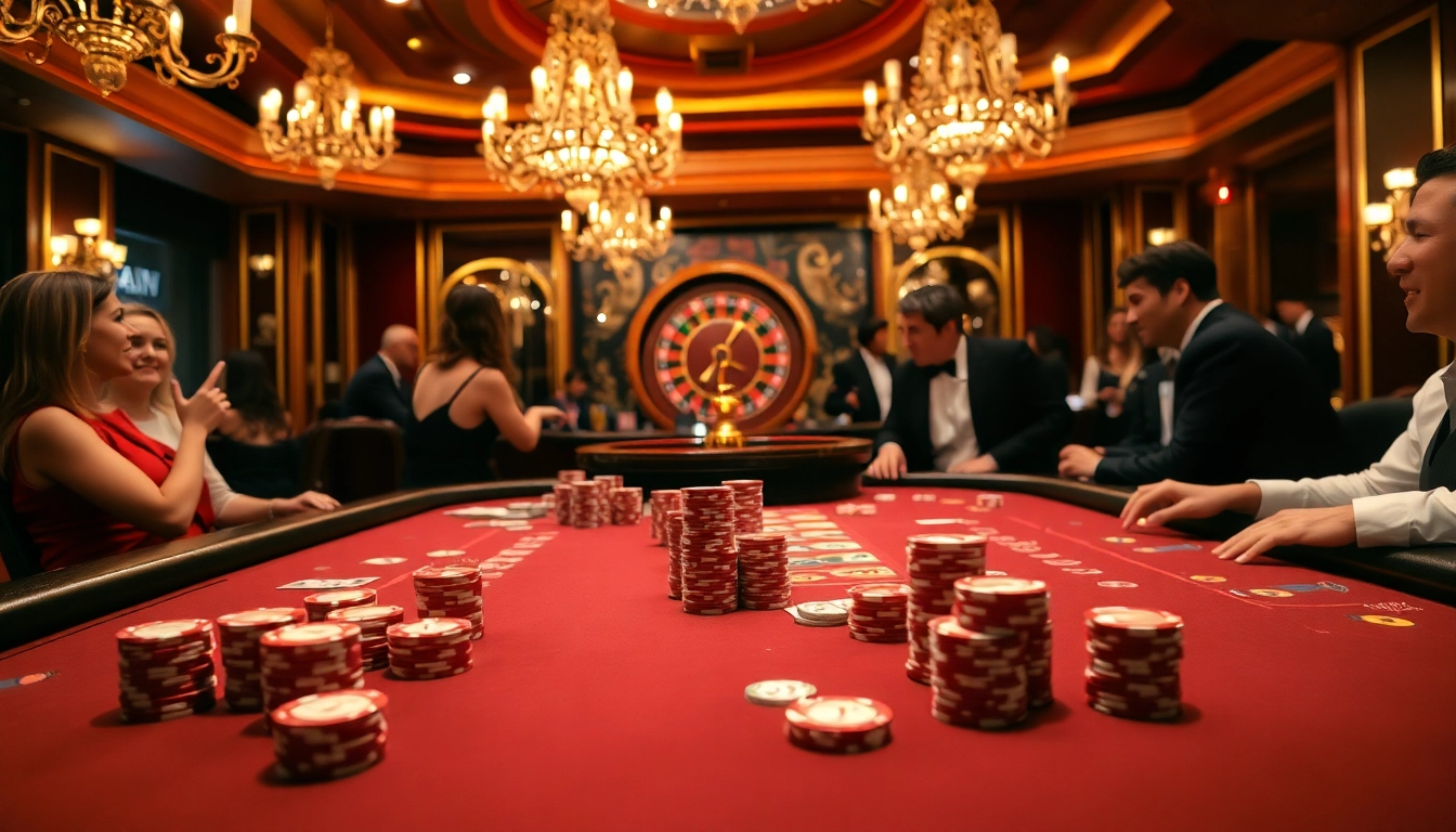 Experience the thrilling action of vipwin at a luxurious poker table in a vibrant casino setting.