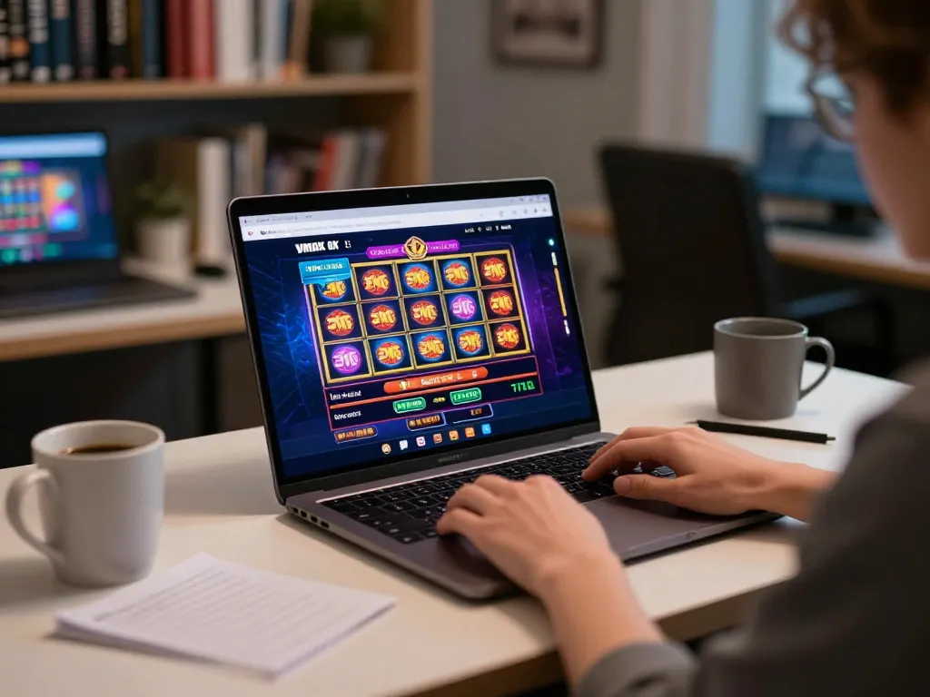 Engaging online gaming moment with Vmax ok casino interface on screen, showcasing strategic betting
