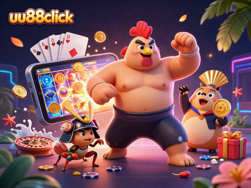 Engage with uu88click's thrilling casino adventures featuring cartoon characters and vibrant game elements.