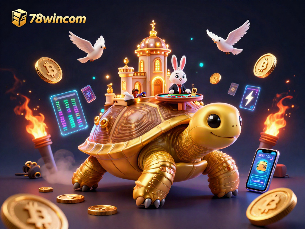 Experience high-stakes gaming at 78wincom with golden tortoise casino, rabbit dealer, and crypto elements.