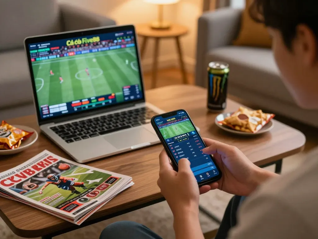 Cá cược Five88 sports betting in a cozy living room with engaging gaming setup