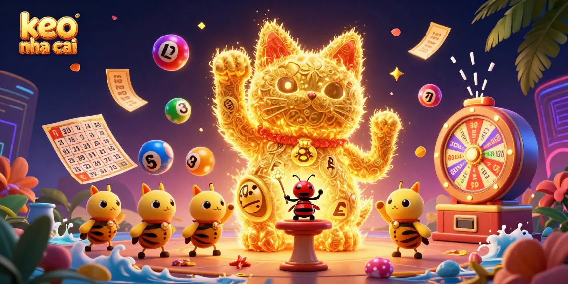 Engage with keo nha cai's vibrant casino scene featuring a lucky cat and magical elements.