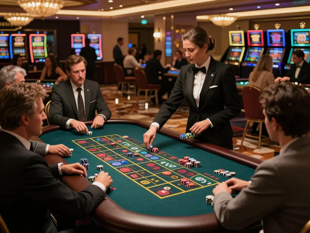 Players eagerly bet on 188v's vibrant roulette table in a luxurious casino setting