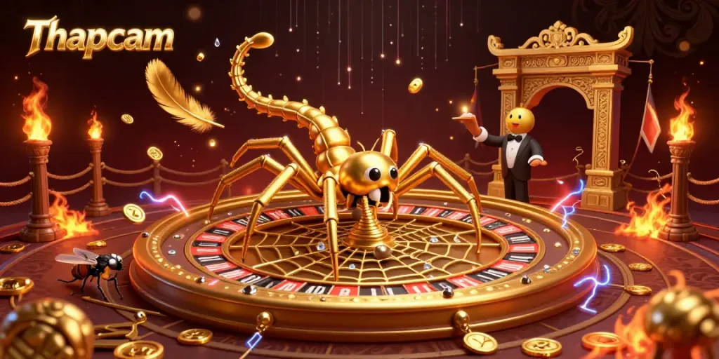 Thapcam engages in thrilling roulette betting surrounded by vibrant casino-themed elements.