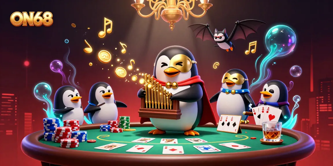 Experience the excitement of ON68 with vibrant gaming action in this 3D casino illustration.
