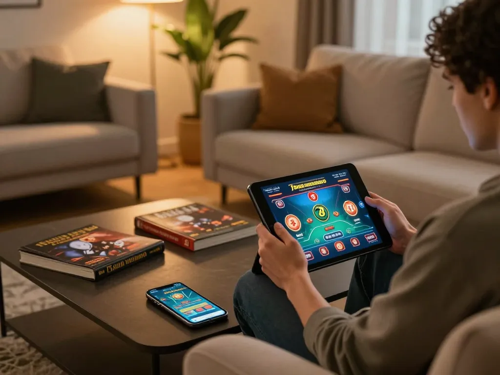 Player engaging in live dealer game on 78wingo app in a cozy home setting