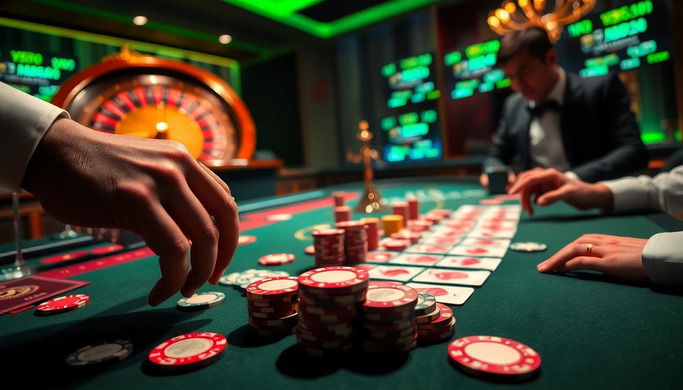 Experience thrilling poker action at 98win trang chủ with vibrant chips and cards on a luxurious table.