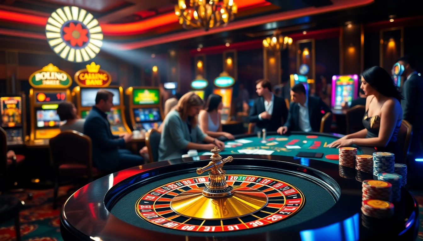 Engaged players enjoying casino games at 8XX COM with vibrant roulette and poker setups.