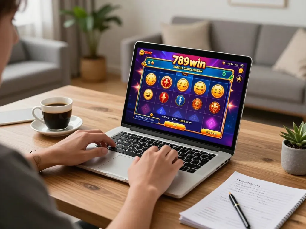Engaging in 789win online gaming with dynamic gameplay on a stylish home desk.