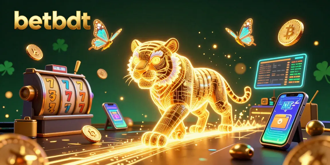 Experience thrilling gameplay at betbdt with a neon-wireframe golden tiger among captivating casino elements.