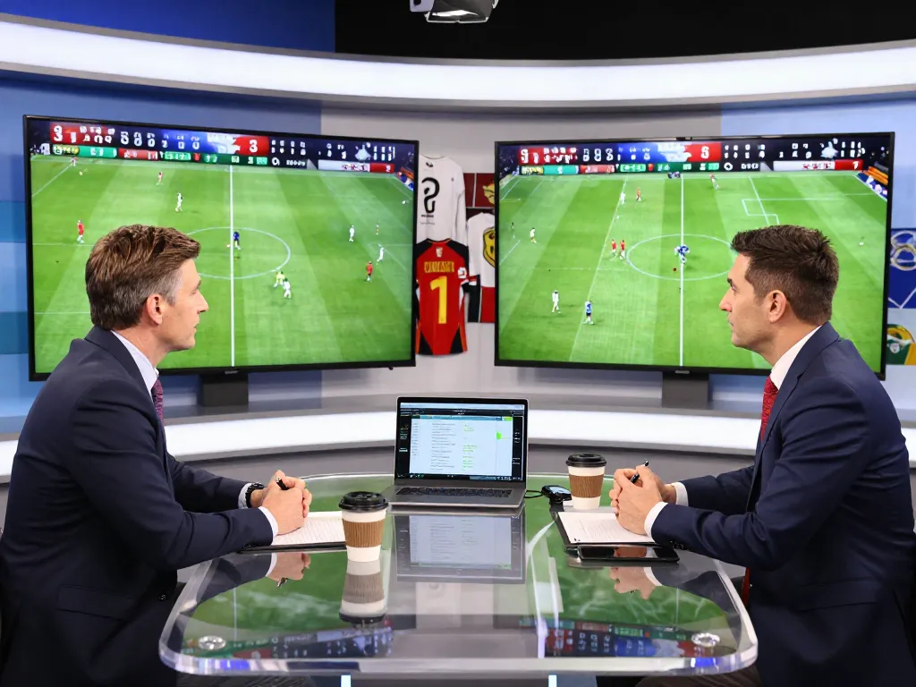 7m sports analysts discussing live football scores in a modern studio setting